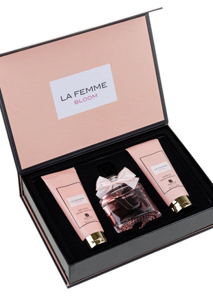 Set Cadou La Femme Bloom Apa de Parfum 100ml + Gel De Dus 100ml + Lotiune de corp 100ml, Riiffs