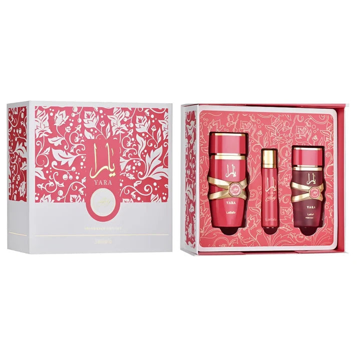 Lattafa Yara Candy Gift Set pentru Femei – Eau de Parfum 100 ml, Parfum de Voiaj 12 ml și Hair Mist 50 ml
